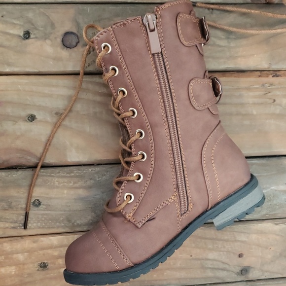 Children Combat boot with gold Zipper - Picture 3 of 6